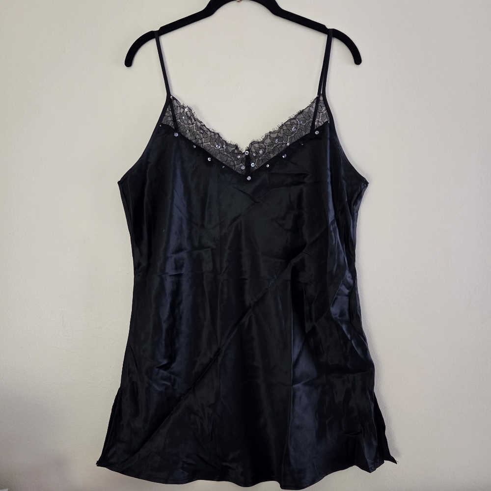 Metro 7 100% Silk Chemise Slip Lace Sequins Rhinestones